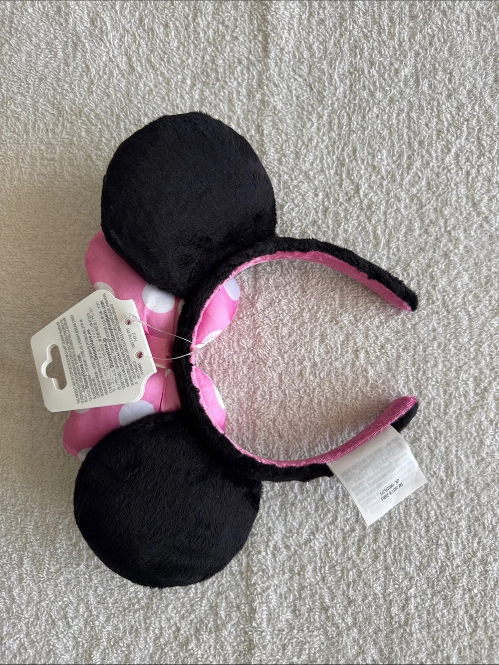 Disney Black & Pink Minnie Ear Headband with White Polka Dot Bow
